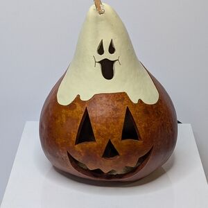 Handmade Brown & Cream Pumpkin Gourd Lantern - Home Accents
